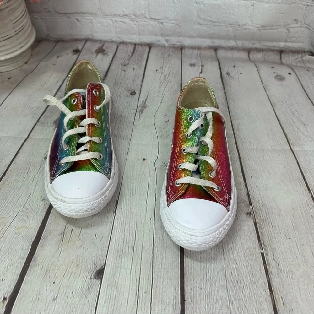converse all star rainbow glitter low tops kids youth sz 2 ROYGBIV